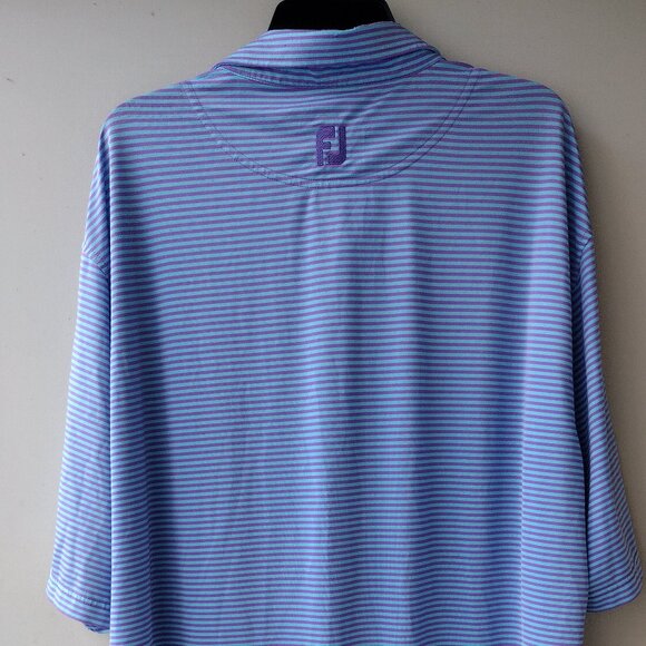 FootJoy Polo Shirt Mens XXL  2XL blue purple strip Golf Performance Short Sleeve - Picture 3 of 4